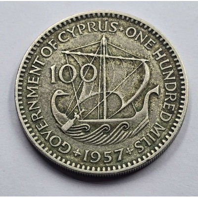 CYPRUS 1957 100 MILS COIN RARE KEY DATE
