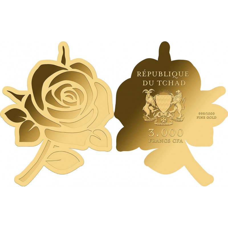 ROSE 1/1000 Oz Gold Coin 3000 Francs Chad 2023 Prooflike GOLD AND SILVER BULLION