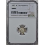 NETHERLANDS SILVER 5 CENTS COIN 1887 WILLIAM III NGC MS66 WORLD COINS