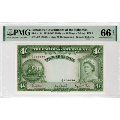 BAHAMAS 1963 10 SHILLINGS QEII P13d PMG 66 EPQ