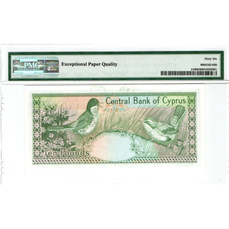 CYPRUS 10 POUNDS 1987 BANKNOTE PMG 66 p51 WORLD BANKNOTES