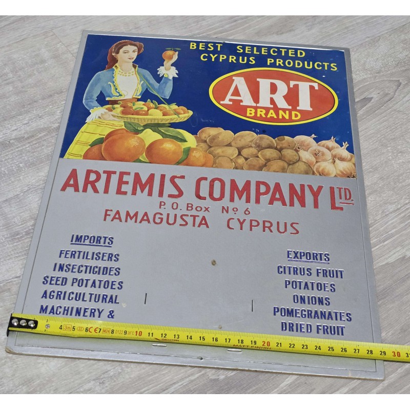 Cyprus Vintage Cardboard AD Sign Artemis Calendar 1972 famagusta ANTIQUES & OTHER COLLECTIBLES