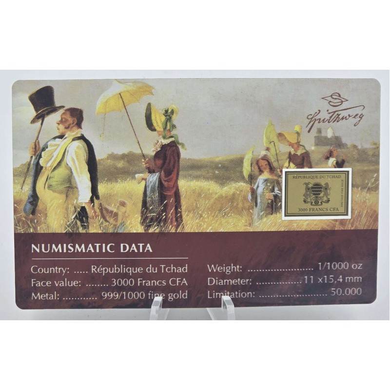 Carl Spitzweg Sunday Rest 1/1000 Oz Gold Coin Chad GOLD AND SILVER BULLION