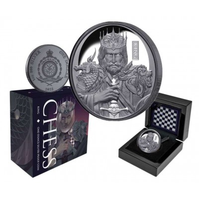 NIUE 2023 $1 Chess King 1oz Silver Black Proof Coin