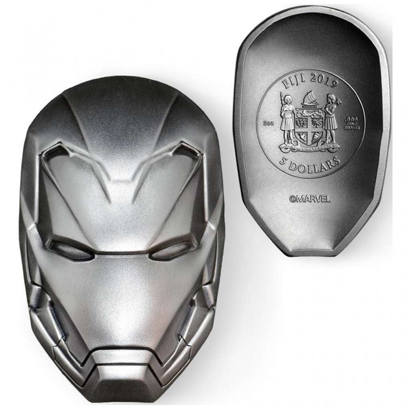 Fiji 2019 Marvel Iron Man Mask Shaped 2 oz Silver Coin GOLD AND SILVER BULLION