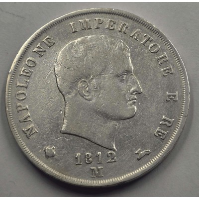 Italy Napoleon Bonaparte Silver 5 Lire coin 1812 M