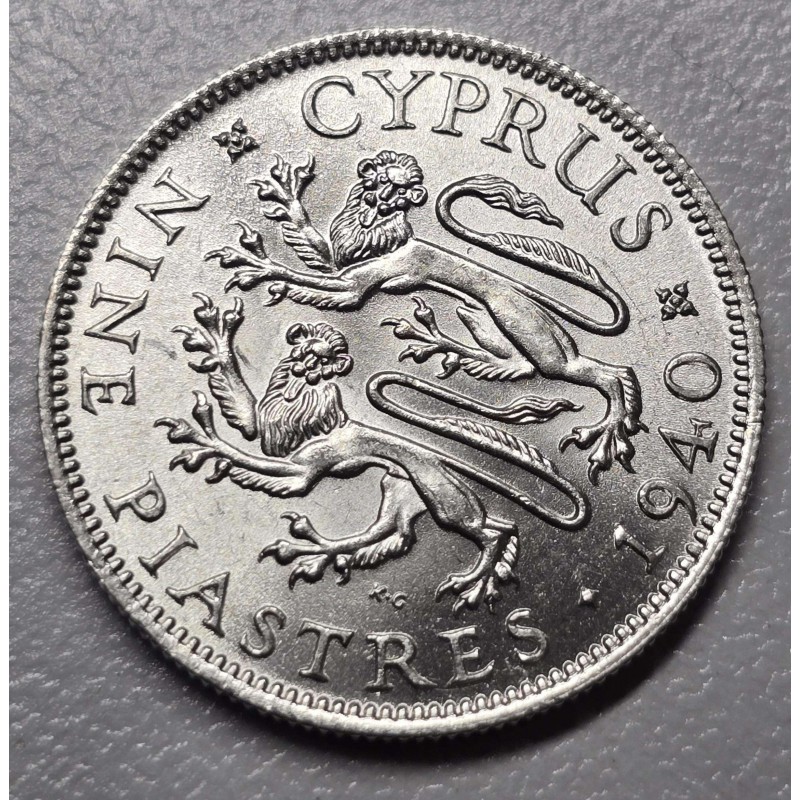 CYPRUS SILVER 9 PIASTRES COINS 1940 TOP UNC WORLD COINS