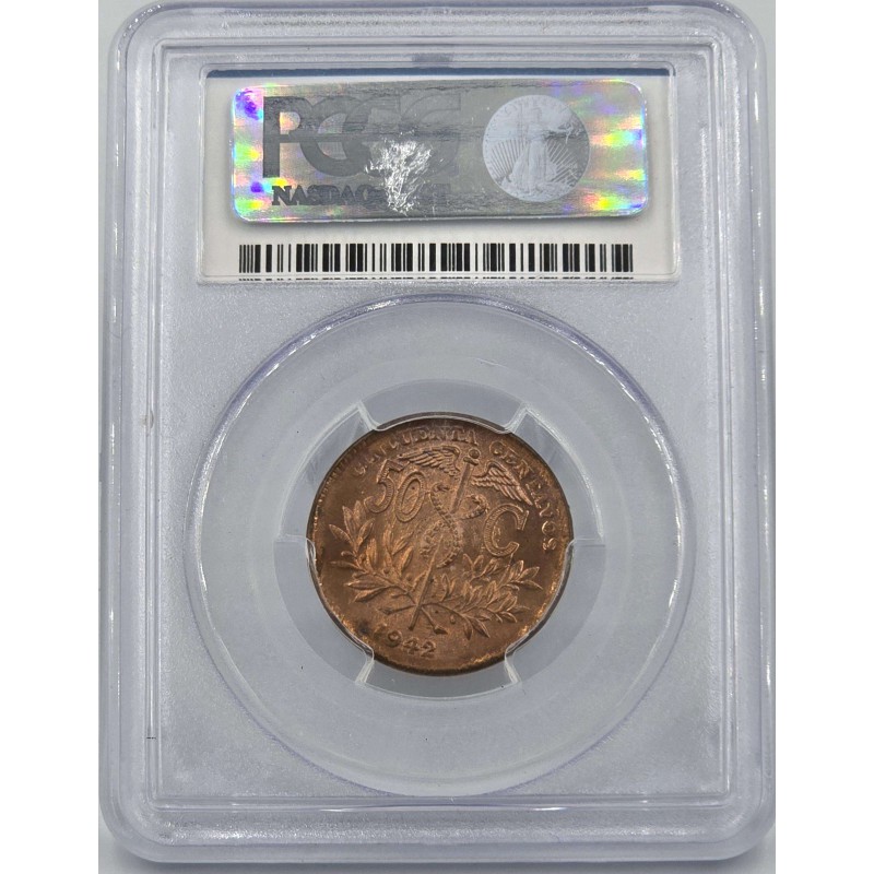 Bolivia 50 Centavos 1942 1st die PCGS MS66 RD RED UNC WORLD COINS