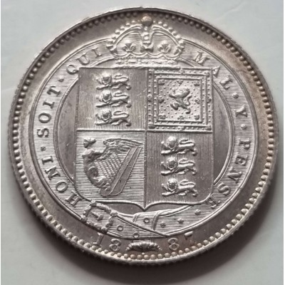 GREAT BRITAIN UK 1887 SILVER ONE SHILLING COIN VICTORIA
