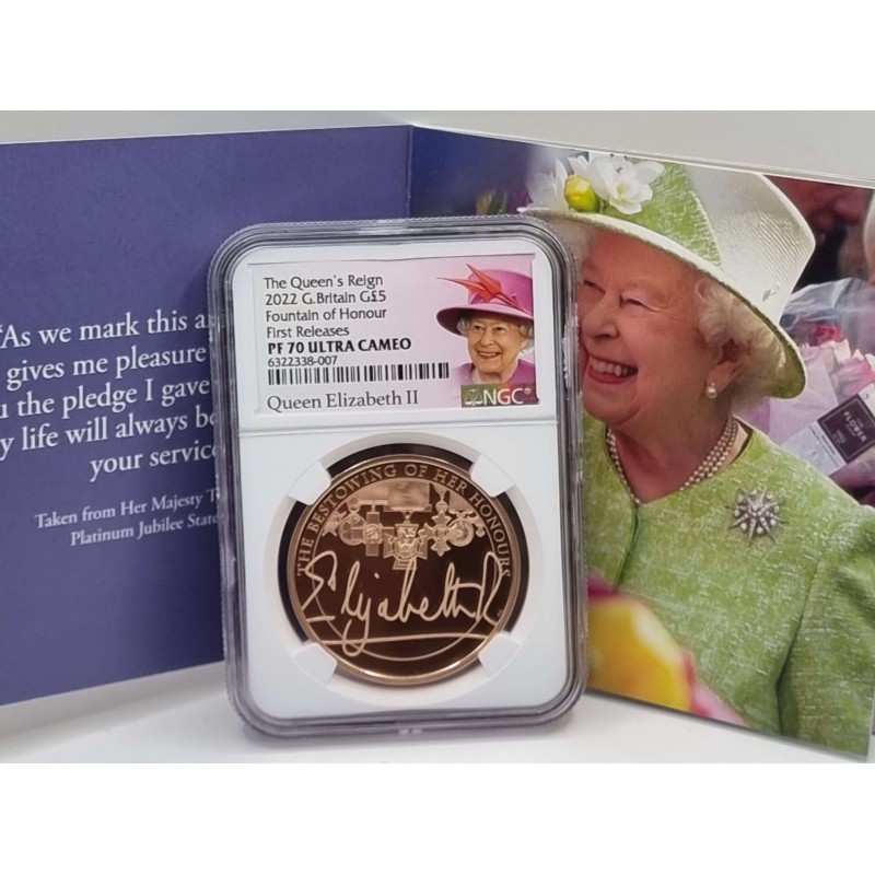 UK Great Britain 2022 Gold Proof Five Pounds THE QUEEN'S REIGN NGC PF70 ULTRA CAMEO WORLD COINS