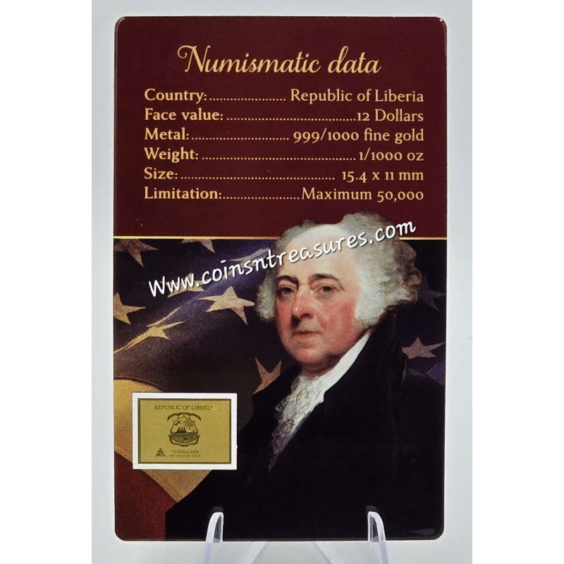 Presidents of the USA John Adams 1/1000 Oz Gold Coin GOLD AND SILVER BULLION