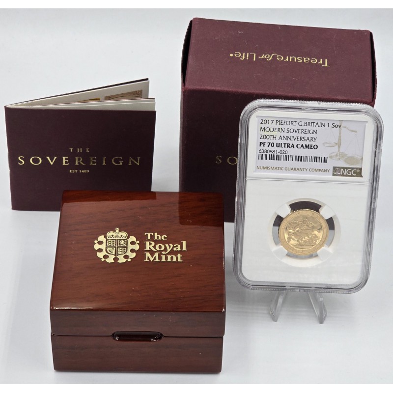 UK 2017 Piedfort 200th anniversary Gold Sovereign NGC PF70 UC WORLD COINS