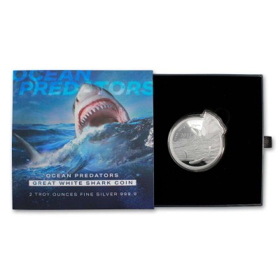 SOLOMON ISLANDS GREAT WHITE SHARK 2021 2 OZ SILVER COIN