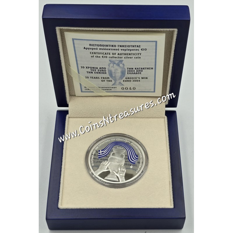 GREECE 2024 UEFA EURO 2004 ANNIVERSARY OF WINNING THE CUP SILVER PROOF COIN WORLD COINS