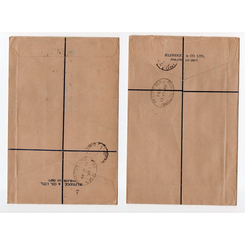 CYPRUS POSTAL HISTORY - KGVI 1938 2 REGISTERED LETTER COVERS FDC 9 STAMP VALUES CYPRUS STAMPS