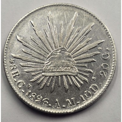 MEXICO 8 REALES SILVER COIN EAGLE 1896 Cn AM