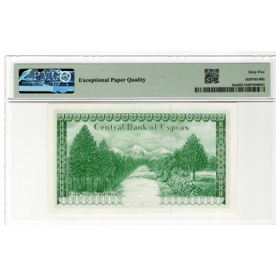 CYPRUS 500 MILS 1968 BANKNOTE PMG 65 EPQ RARE p42a