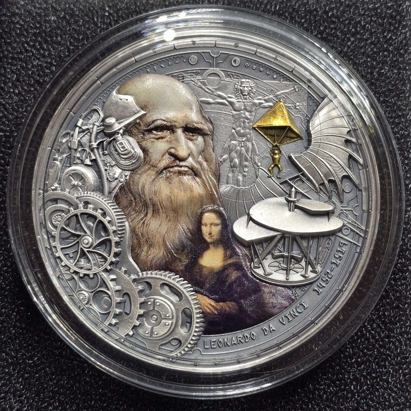 LEONARDO DA VINCI Futurists of the Past 2 Oz Silver Coin 2024 GOLD AND SILVER BULLION