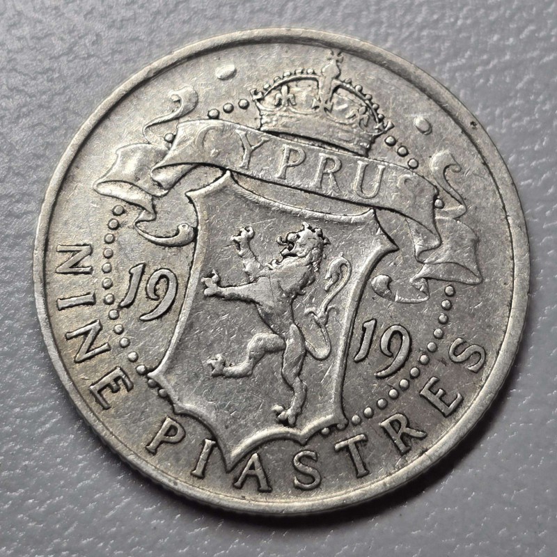 CYPRUS 9 SILVER PIASTRE COIN 1919 IN VF WORLD COINS