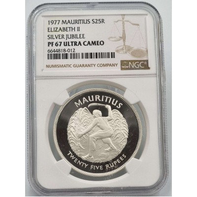 Mauritius 25 Rupees Silver Proof coin 1977 NGC PF67 UCA