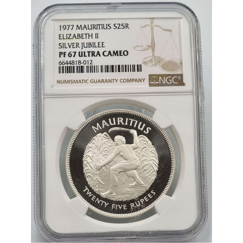 Mauritius 25 Rupees Silver Proof coin 1977 NGC PF67 UCA WORLD COINS