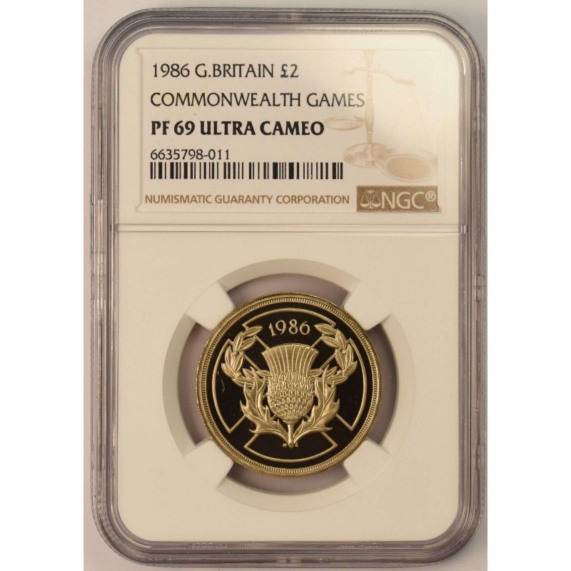 UK BRITAIN 1986 2 POUNDS COMMONWEALTH GAMES NGC PF 69 UCA WORLD COINS
