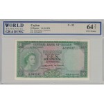 CEYLON 1954 BANKNOTE 10 RUPEES UNC WBG 64 TOP P55 QEII WORLD BANKNOTES