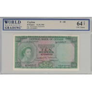 CEYLON 1954 BANKNOTE 10 RUPEES UNC WBG 64 TOP P55 QEII
