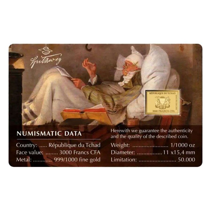 Carl Spitzweg The Poor Poet 1/1000 Oz Gold Coin Chad GOLD AND SILVER BULLION