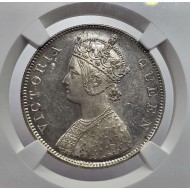 British India Silver 1 rupee 1862 B Victoria Gothic style NGC MS62