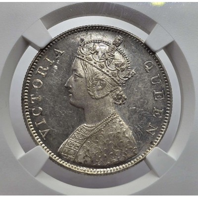 British India Silver 1 rupee 1862 B Victoria Gothic style NGC MS62