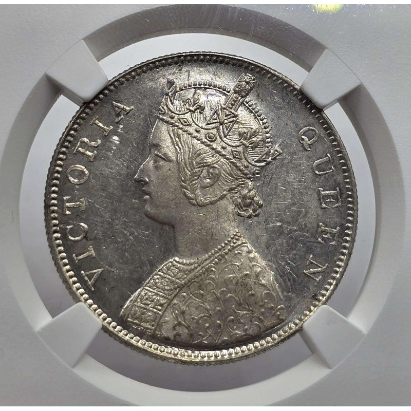 British India Silver 1 rupee 1862 B Victoria Gothic style NGC MS62 WORLD COINS