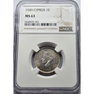 CYPRUS 1 SHILLING COIN 1949 UNC KGVI NGC MS63