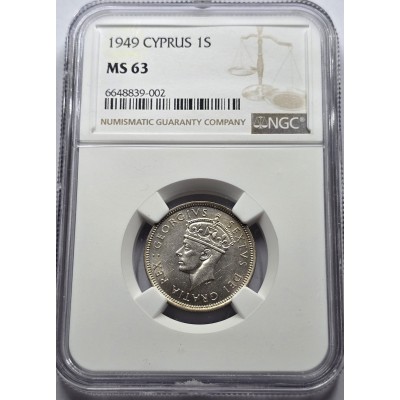 CYPRUS 1 SHILLING COIN 1949 UNC KGVI NGC MS63