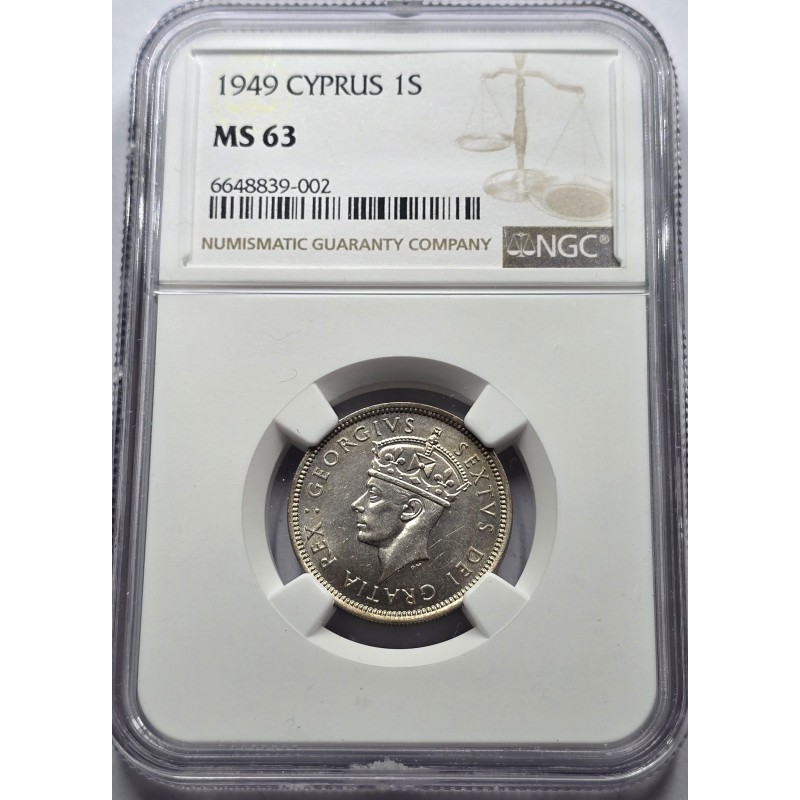 CYPRUS 1 SHILLING COIN 1949 UNC KGVI NGC MS63 WORLD COINS