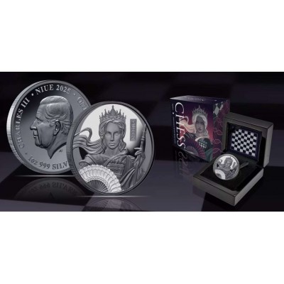 NIUE 2025 $1 Chess QUEEN 1oz Silver Black Proof Coin