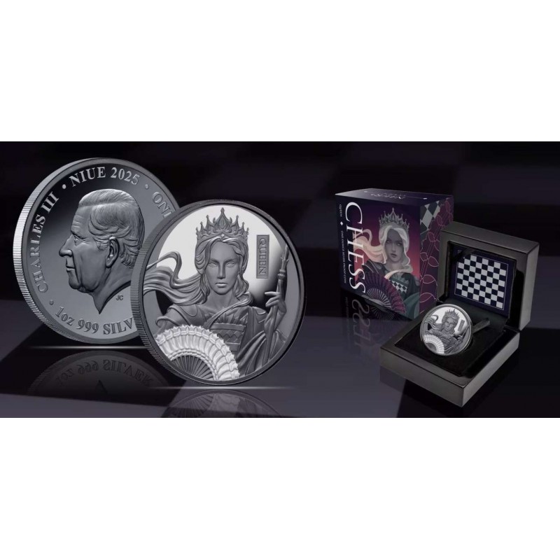 NIUE 2025 $1 Chess QUEEN 1oz Silver Black Proof Coin GOLD AND SILVER BULLION