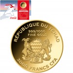COCA COLA POLAR BEAR 1/1000 Oz Gold Coin 3000 Francs Chad 2023 GOLD AND SILVER BULLION