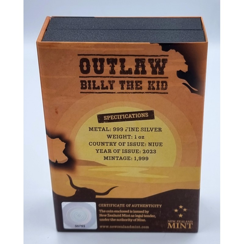 OUTLAW BILLY THE KID Wild West 1 Oz Silver Coin bar Niue 2023 GOLD AND SILVER BULLION