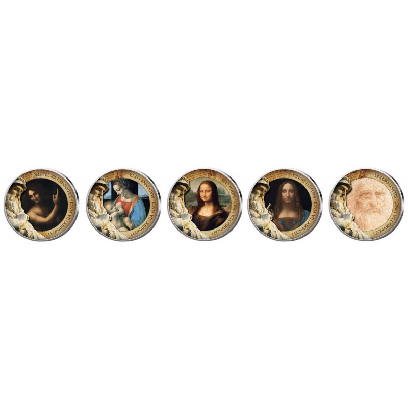 Leonardo Da Vinci - set collection of 7 colored coins WORLD COINS