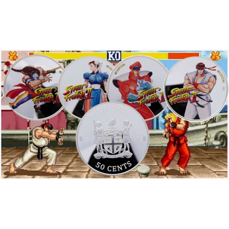 FIJI 2021 SILVER 1 OZ 999 4 PROOF COLOURED COINS STREET FIGHTER II 30TH ANNIVERSARY BU IN CAPSULES GOLD AND SILVER BULLION