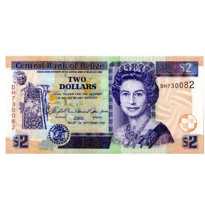 BELIZE 2007 2 DOLLAR QEII P66c UNC QUEEN ELIZABETH II
