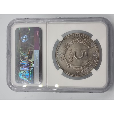 COLOMBIA 1968 B 5 PESOS EUCHARISTIC CONGRESS NGC MS65