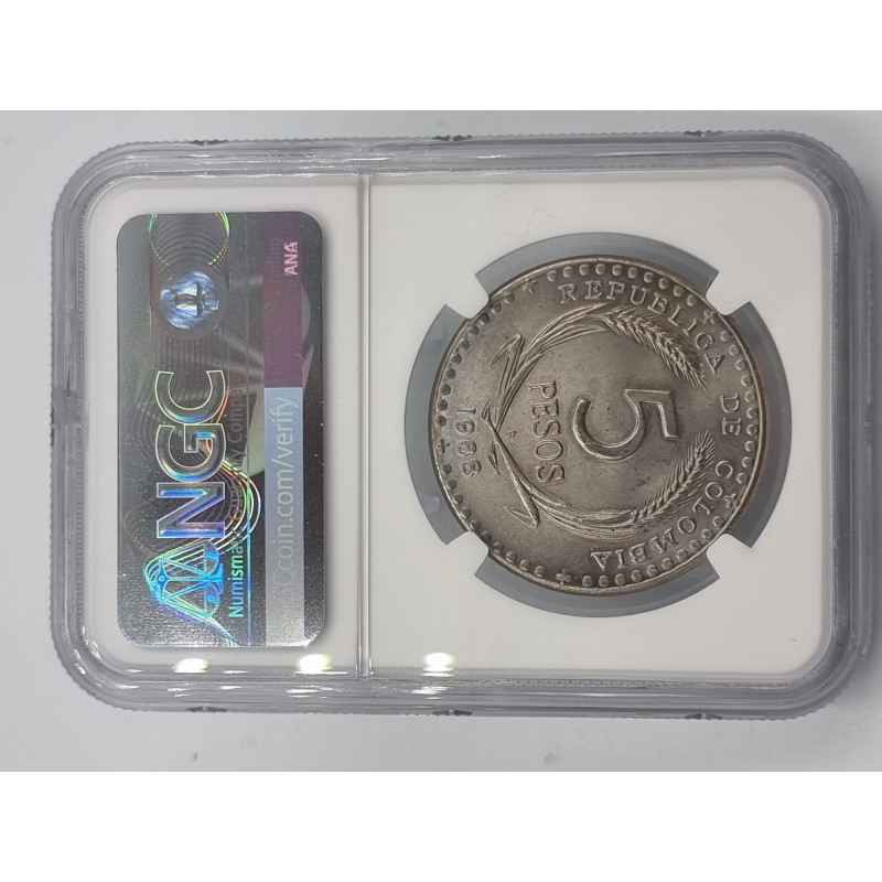 COLOMBIA 1968 B 5 PESOS EUCHARISTIC CONGRESS NGC MS65 WORLD COINS