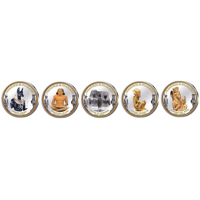 Treasures of the pharaohs II - set collection of 7 colored coins WORLD COINS