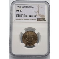 CYPRUS 50 MILS COIN 1955 UNC NGC MS67 POP1