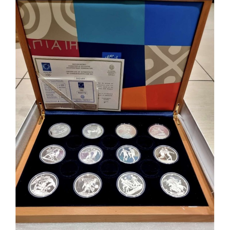 GREECE Athens 2004 Olympics Complete Collection 12 x 10 Euro silver coins in box WORLD COINS