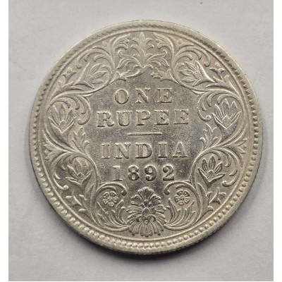 British India Silver 1 rupee 1892 C Victoria Gothic style