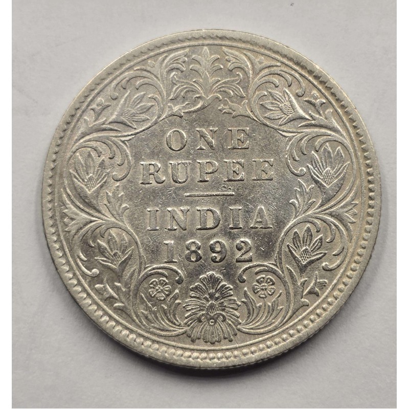 British India Silver 1 rupee 1892 C Victoria Gothic style WORLD COINS