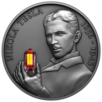 NIKOLA TESLA Bulb Inlay 2 Oz Silver Coin Cameroun 2023